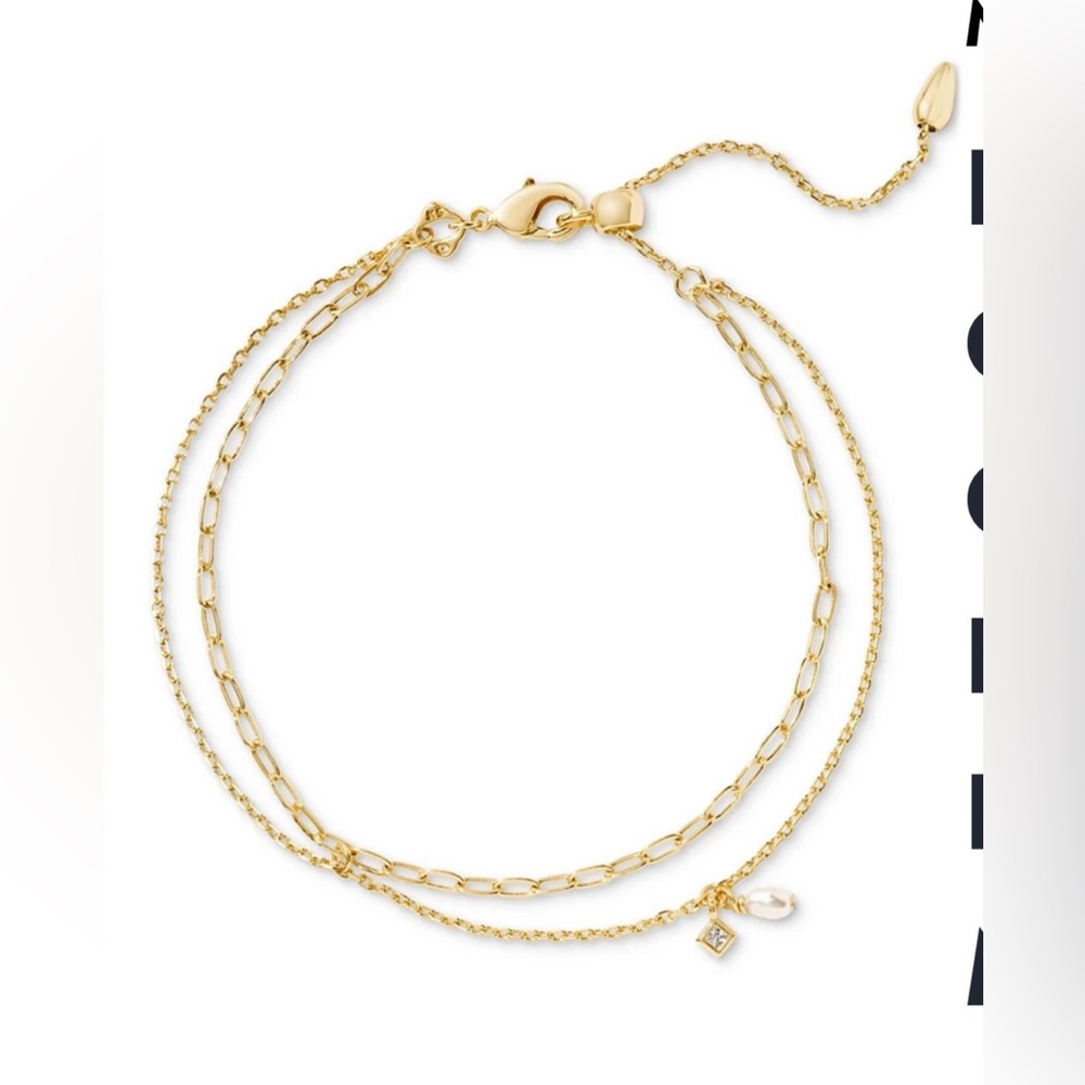 Kendra Scott Gold Freshwater Pearl & Crystal Multi Strand Chain Link Bracelet